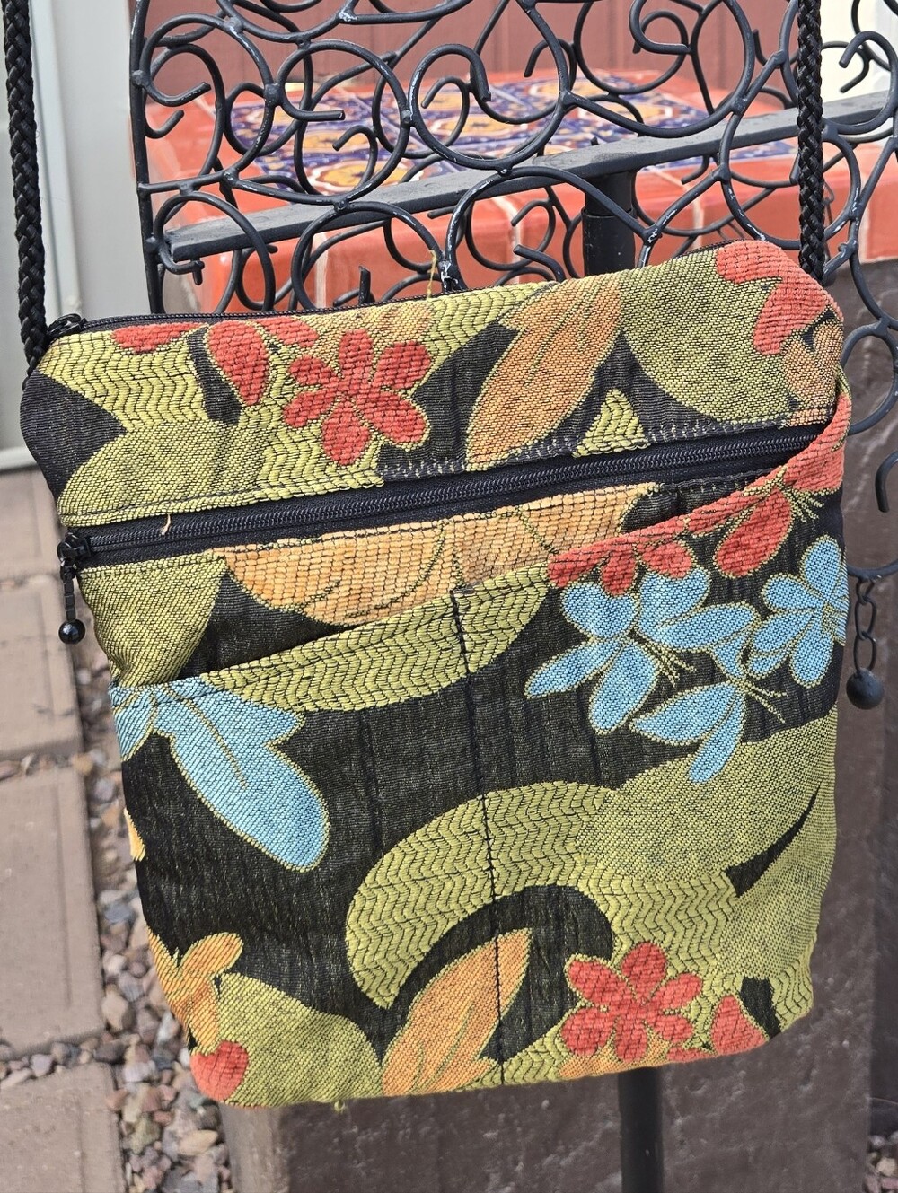 Wild West Crossbody Bag in Green with Multicolor Flowers